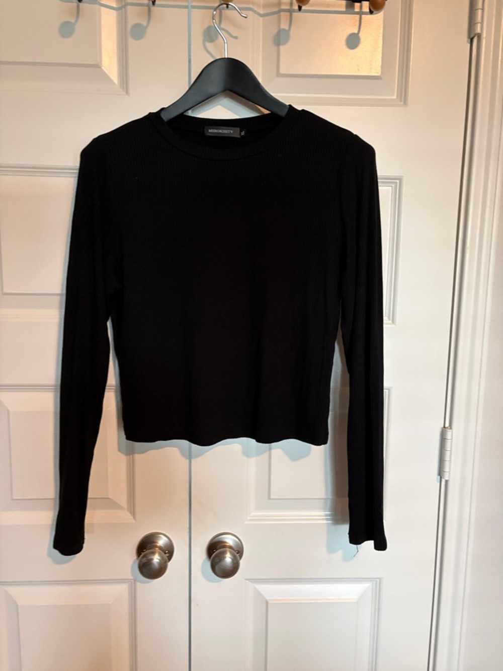 Madewell Black Ribbed Long-Sleeve Crop Tee - Slim Fit